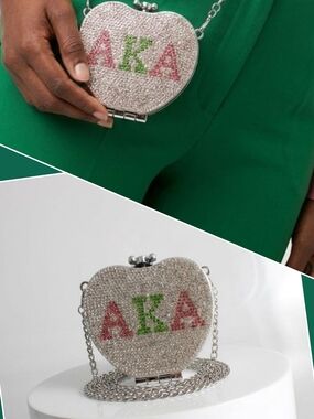 Crystal Heart Crossbody Bag with AKA Lettering - Silver